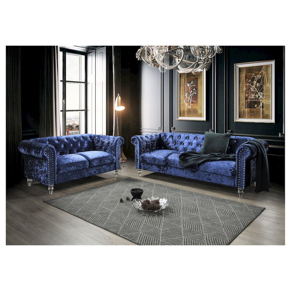 Contemporary Velvet Sofa, Blue. Picture 2