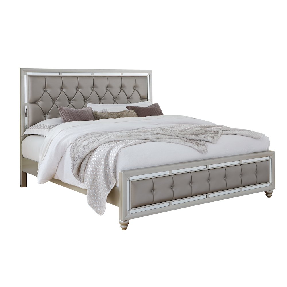 Transitional Glam Riley Silver Queen Bed, Silver. Picture 3