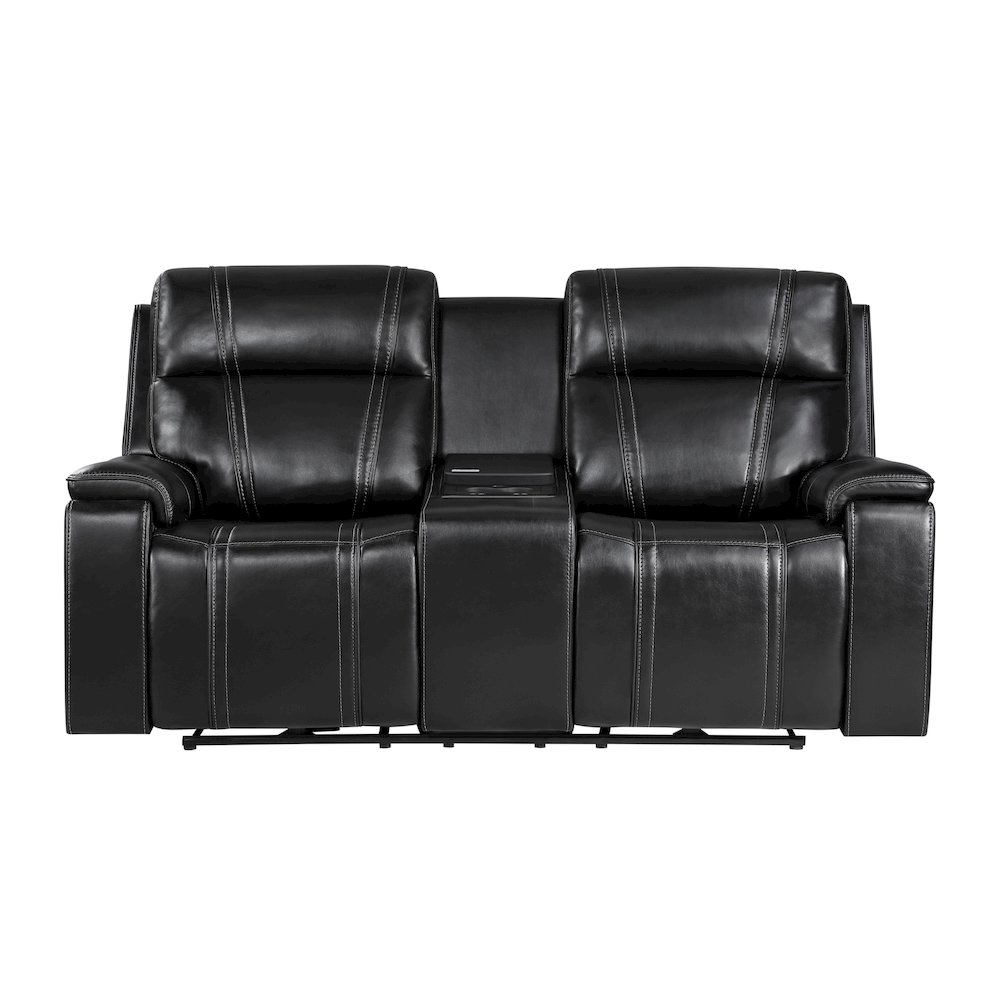 U8880 Black Leather Power Console Reclining Loveseat With Cooler. Picture 2