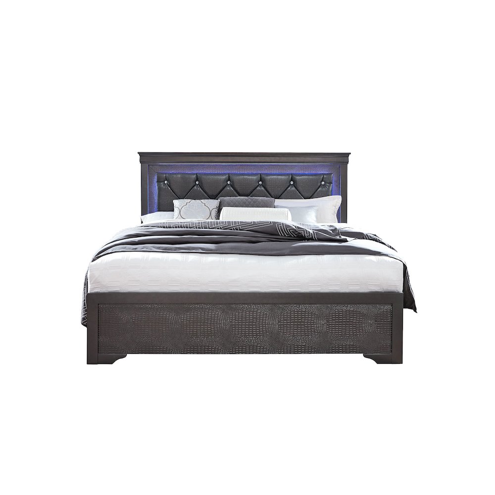 Traditional Glam Pompei Metallic Grey King Bed With Led, Grey. Picture 1
