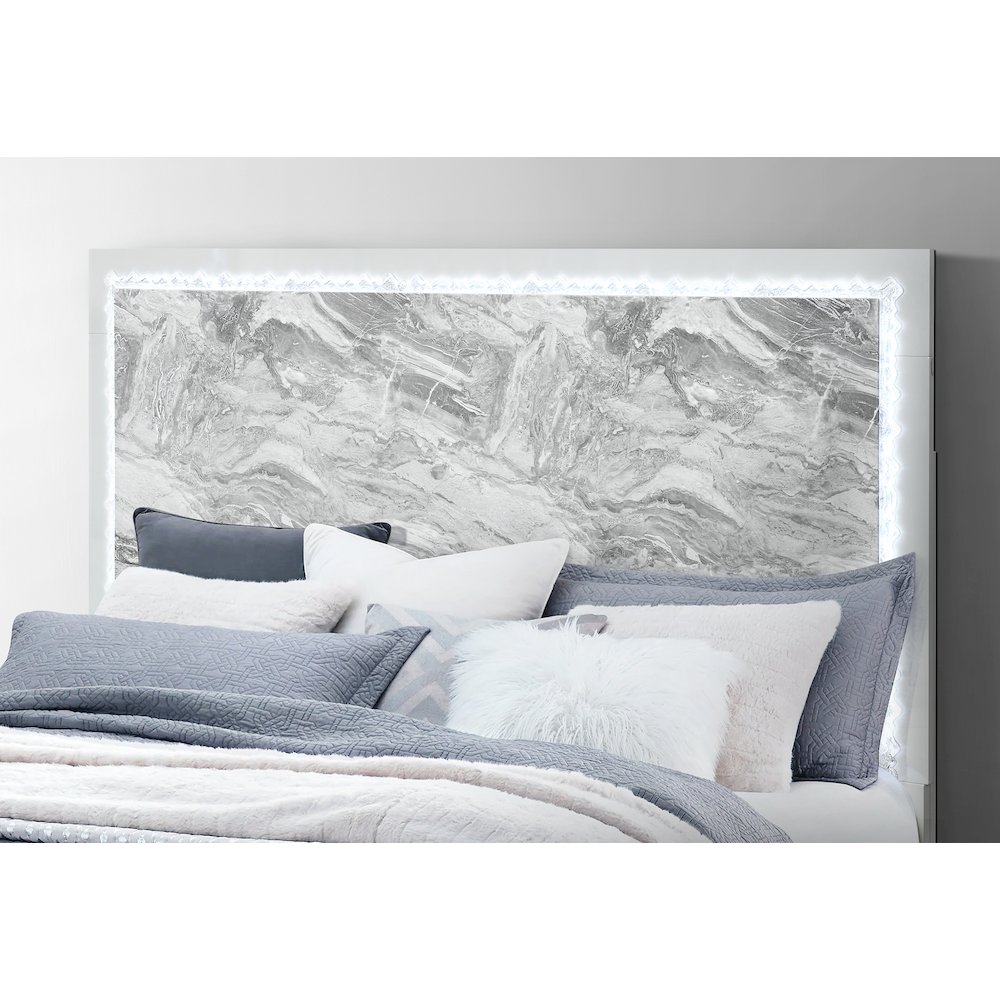 Naomi Silver Marble King Bed With Led. Picture 3