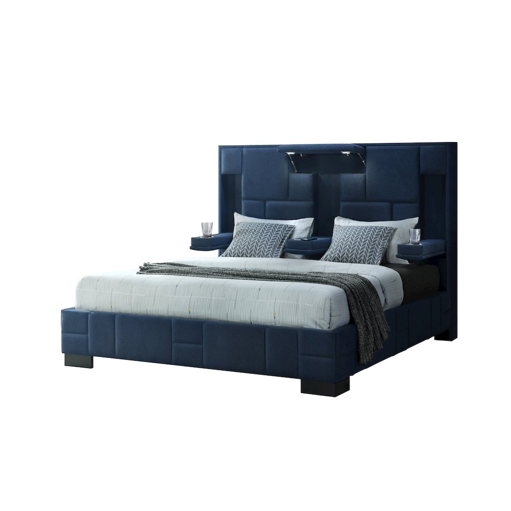 Contemporary Oscar Navy Blue King Bed No Wood Trim, Navy Blue. Picture 2