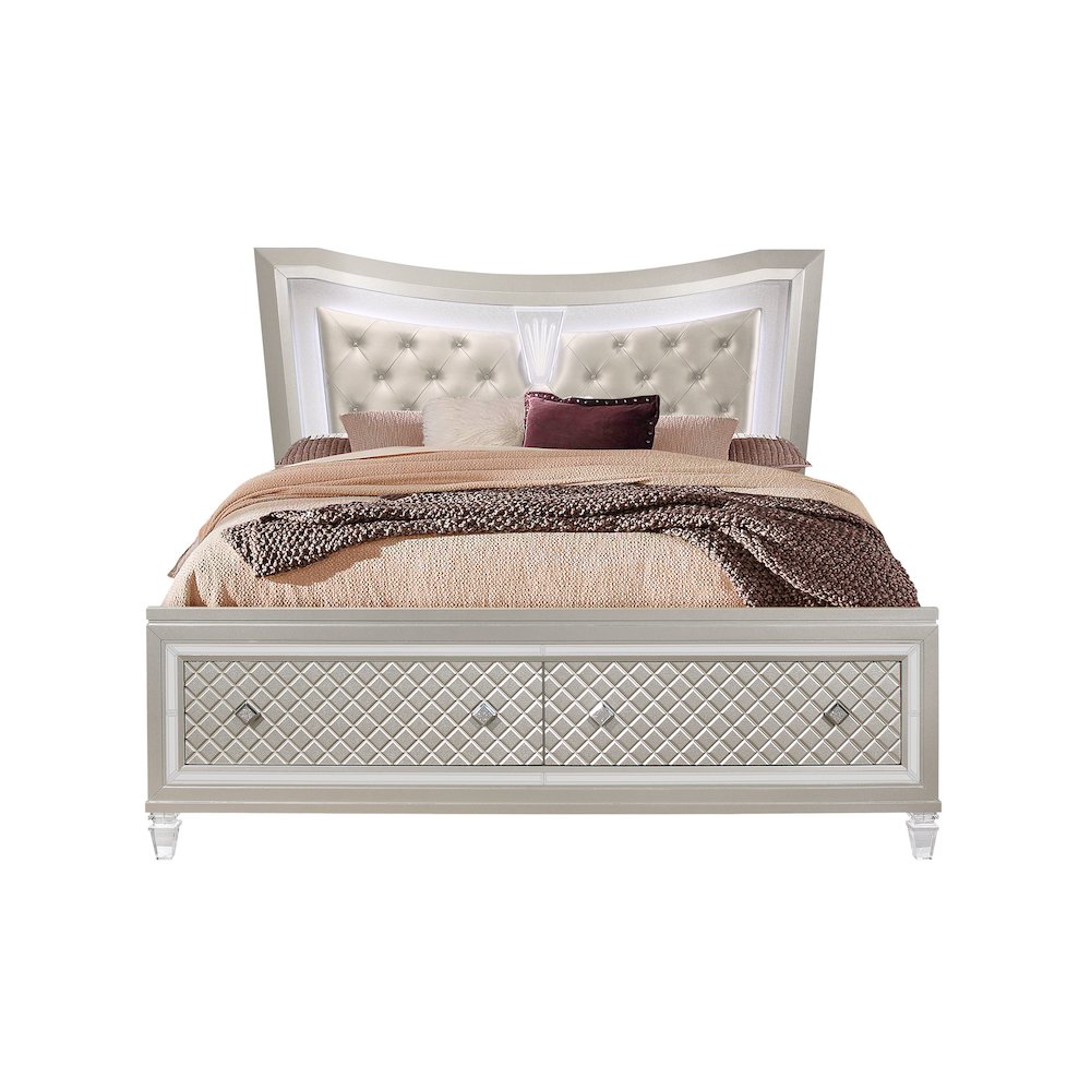 Traditional Glam Paris Champagne Queen Bed With Led, Champagne. Picture 1