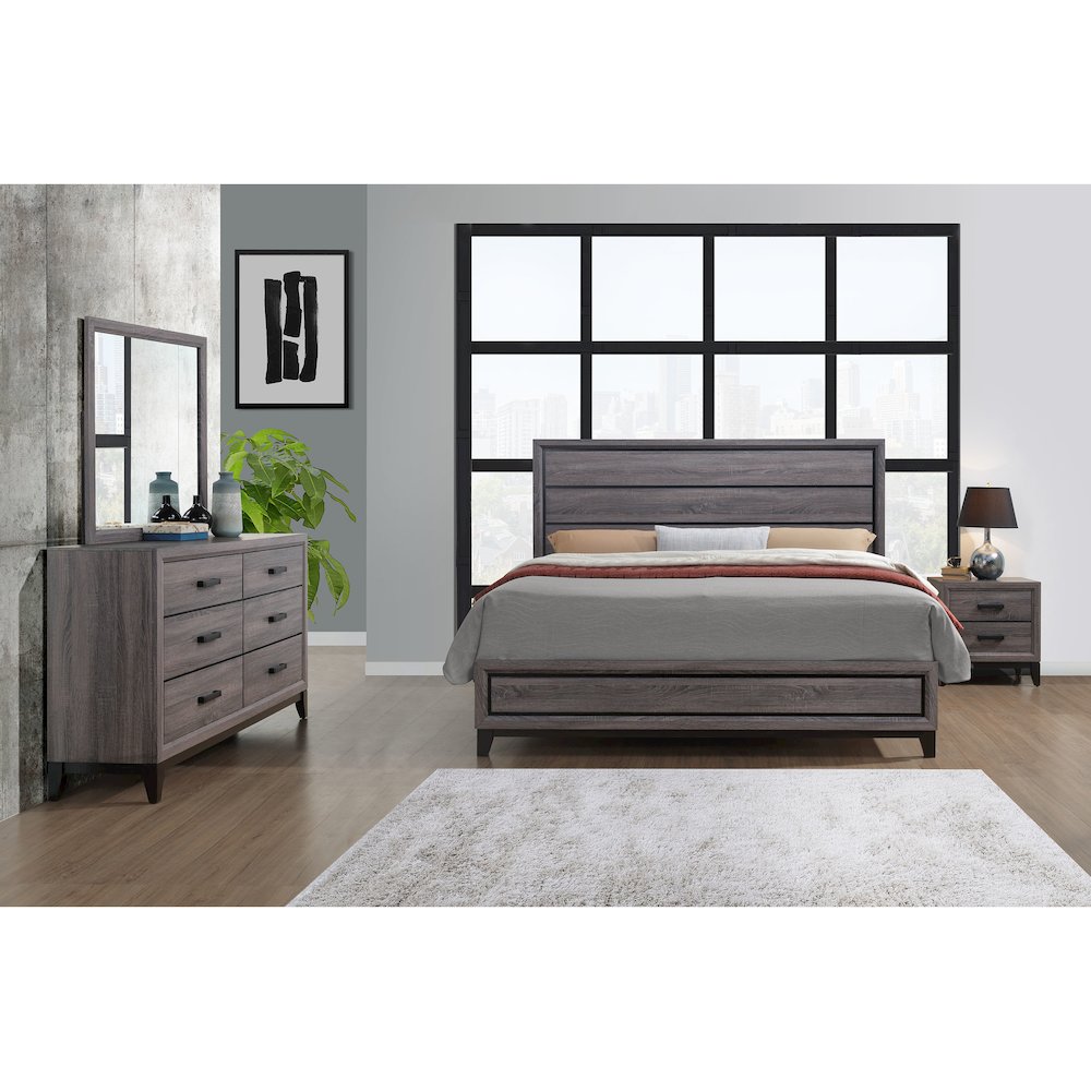 Rustic Transitional Kate Grey Queen Bed, Foil Grey. Picture 3