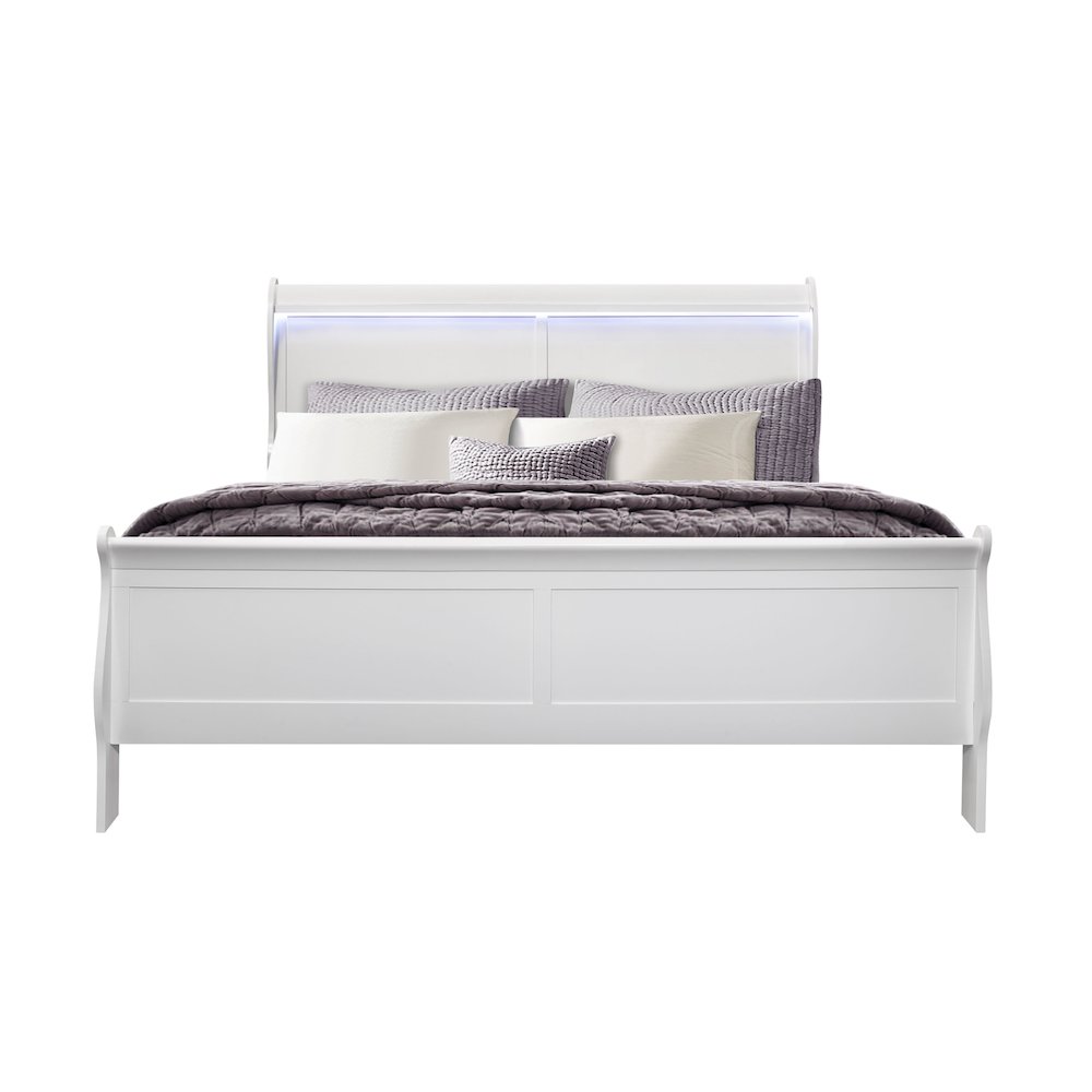 Traditional Glam Charlie White King Bed With Led, White. Picture 1
