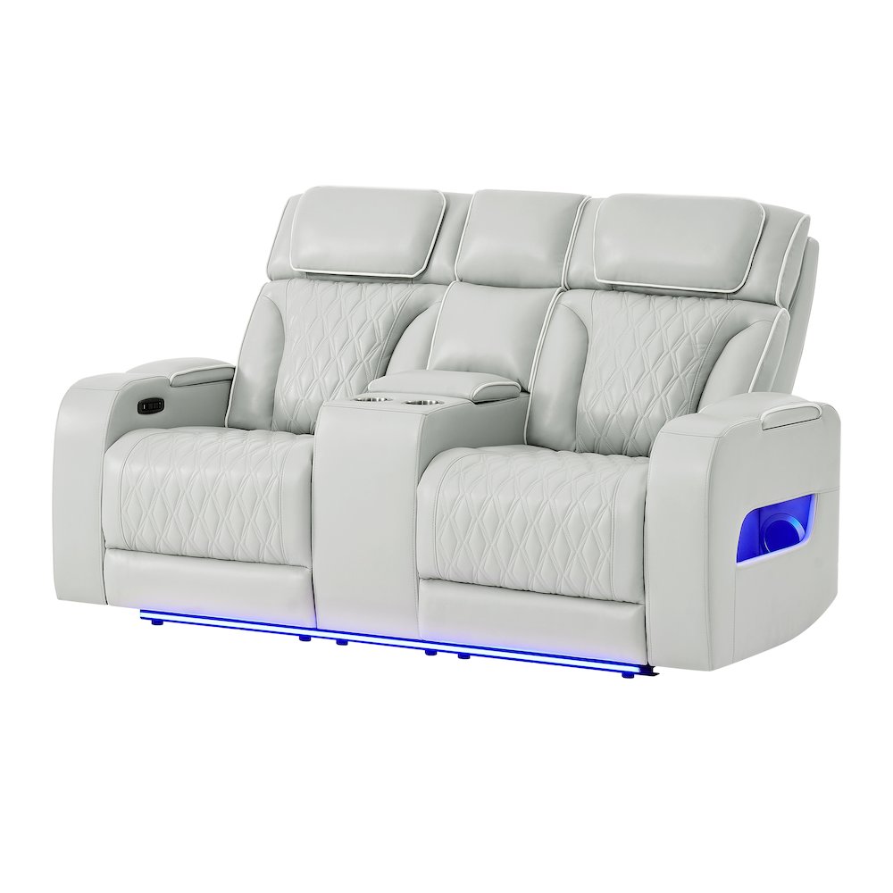 U8611 Blanche Silver Pwr Con Rec Loveseat With Phr, Led & Speaker. Picture 2
