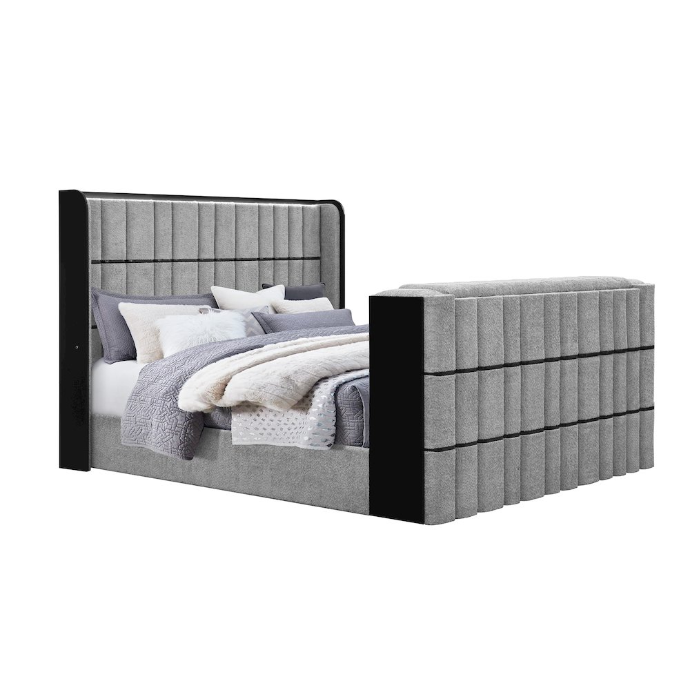 Isabella Grey King Bed W/Led, Tv Lift, Speaker And Fireplace. Picture 2