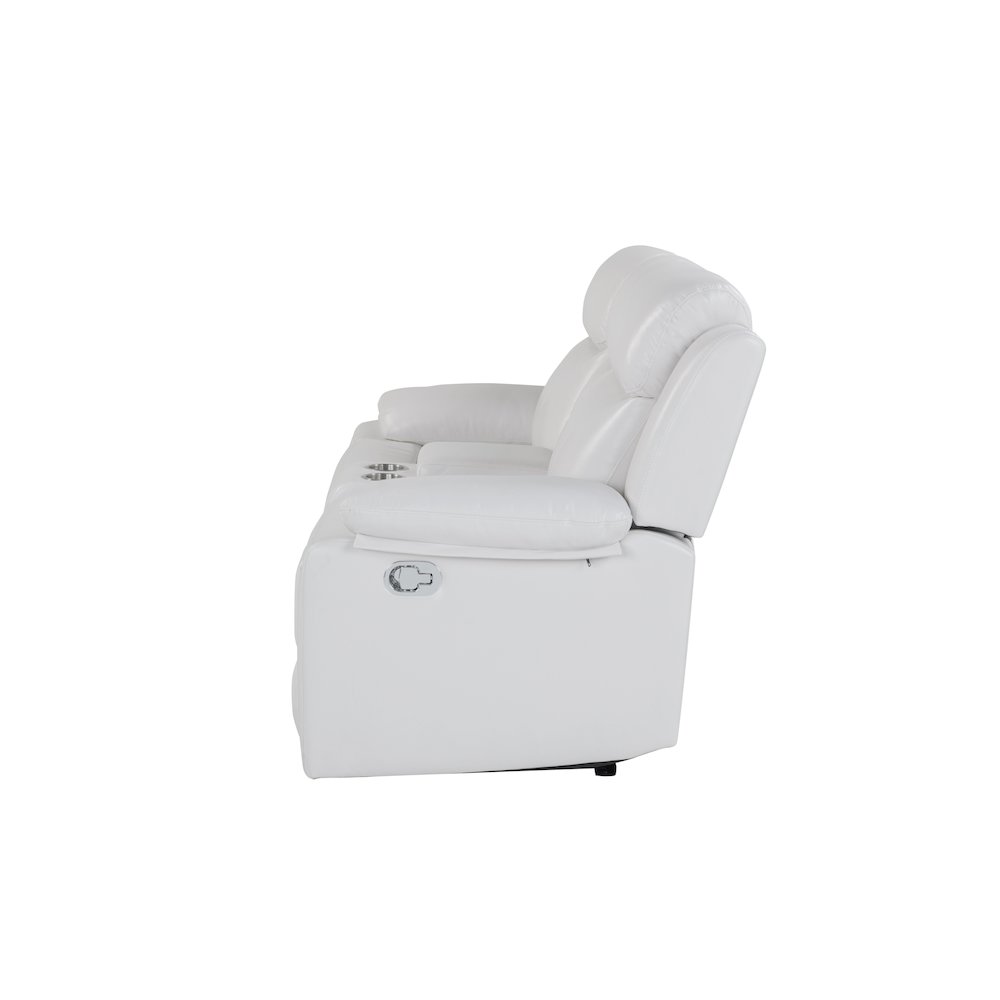 U6026 Blanche White Console Reclining Loveseat With Led And Speaker. Picture 3