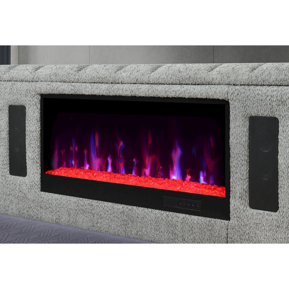 Isabella Grey Queen Bed W/Led, Tv Lift, Speaker And Fireplace. Picture 4