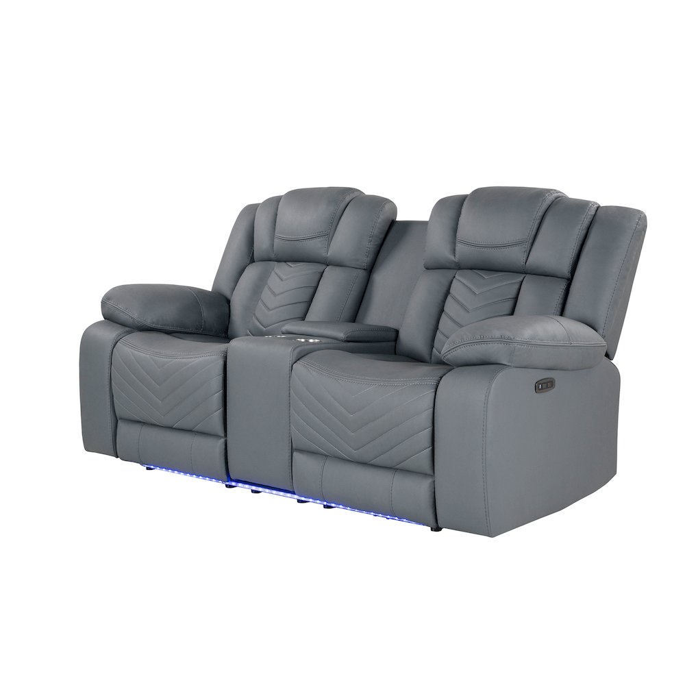 U7069 Grey 10 Pwr Con Rec Loveseat With Led And Immersive Sound. Picture 2