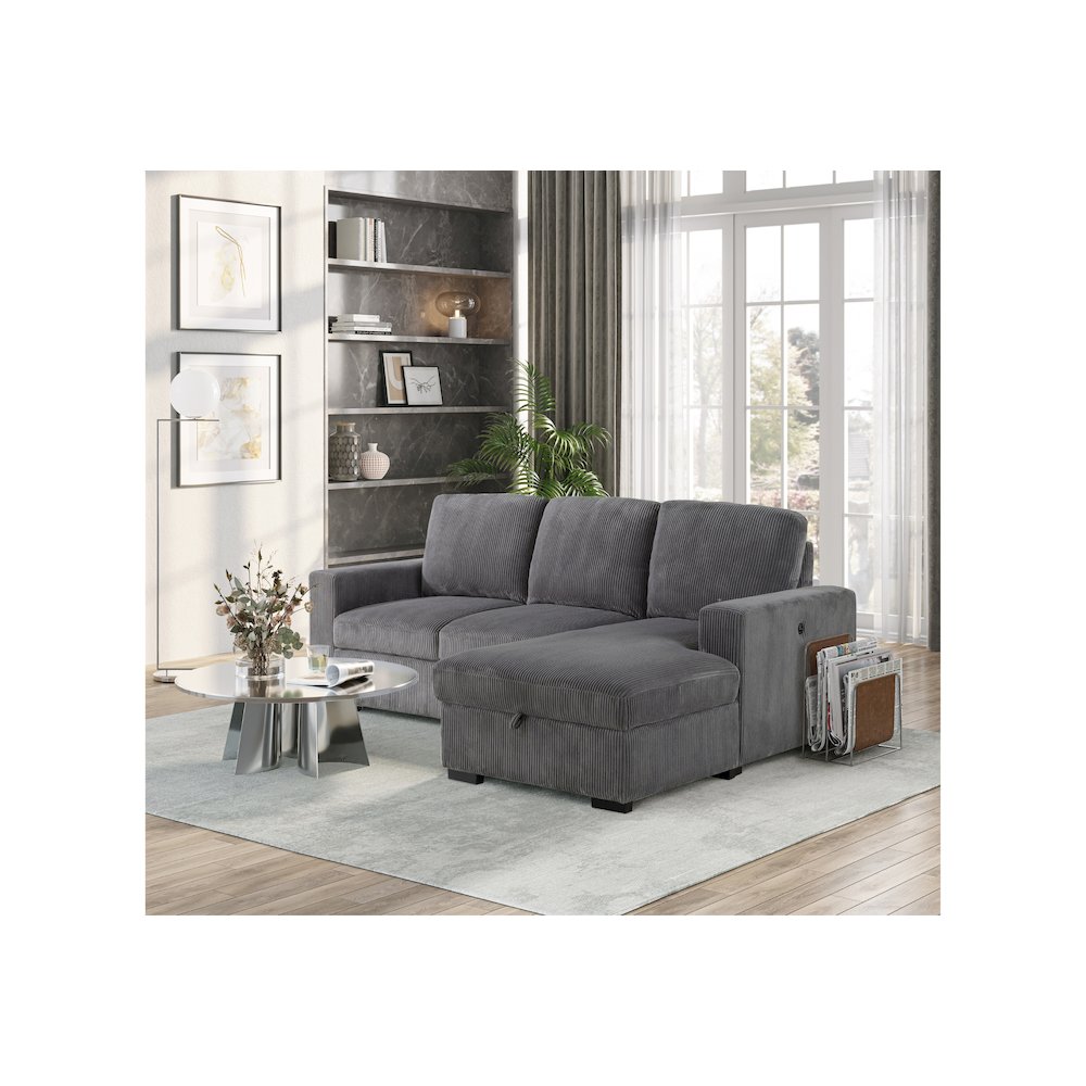 U2660 Grey L Sofa Bed Sectional With Pullout. Picture 2