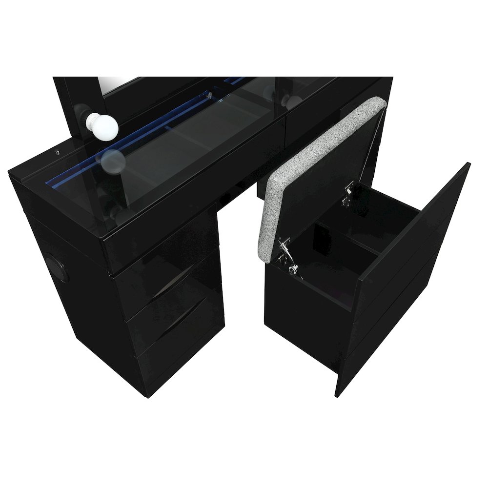 Ella Black Vanity Set With Storage Stool. Picture 4