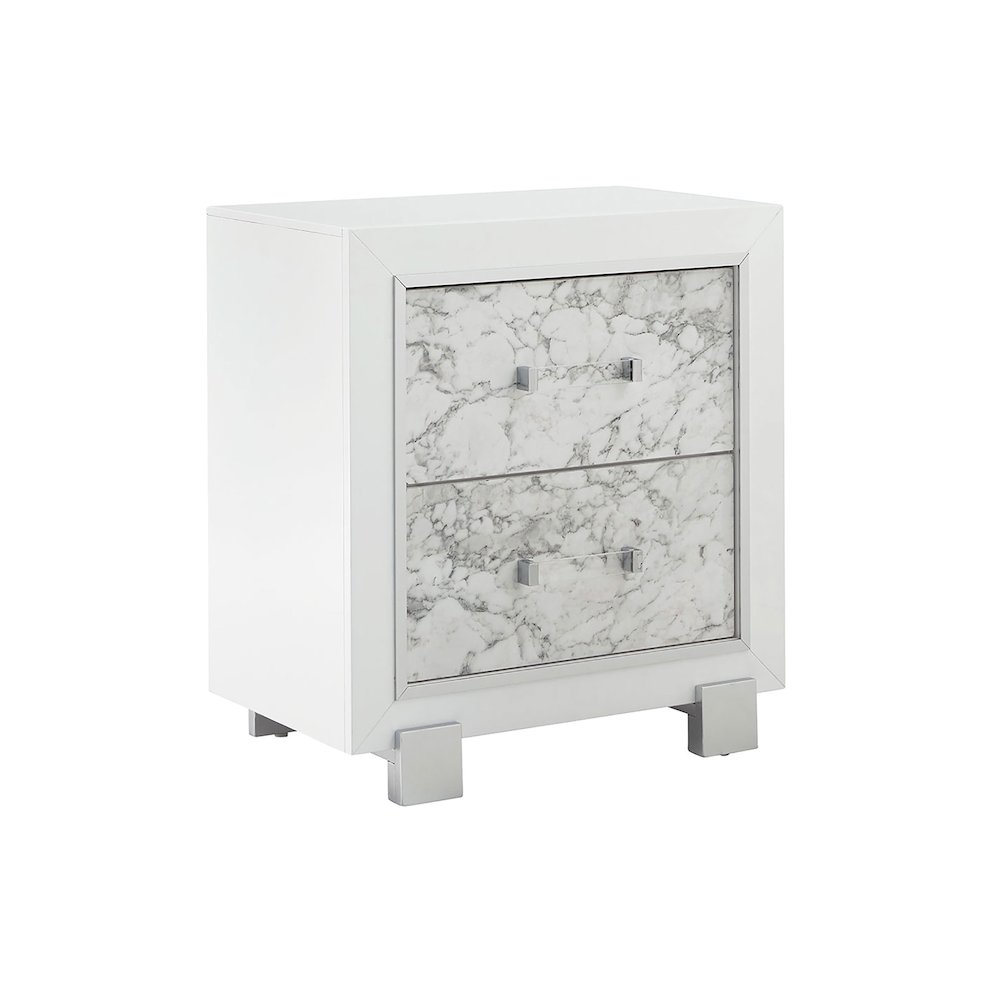 Transitional Glam Santorini White Nightstand, Metallic White. Picture 2