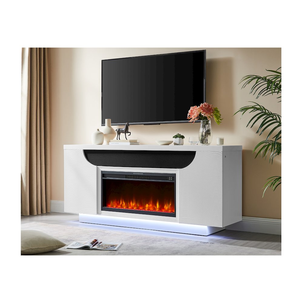 Aileen White 76" Ent Unit W/Led, Speakers, Crystal And Pop-Up Doors. Picture 1