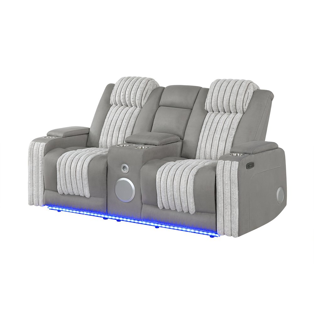 U8000 Grey Pwr Console Rec Loveseat W/Phr, Led And Speaker. Picture 2