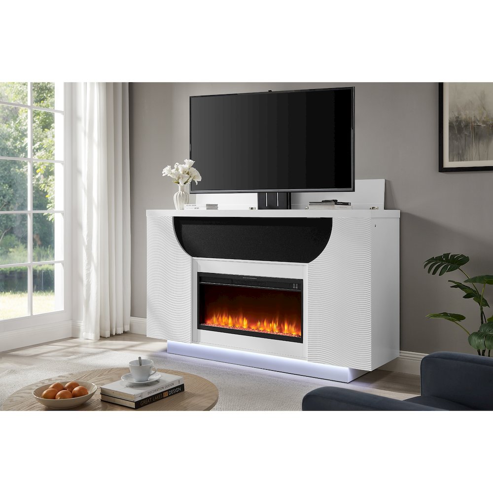 Aveena White 76" Ent Unit With Tv, Led, Speakers, Crystal And Pop-Up. Picture 1
