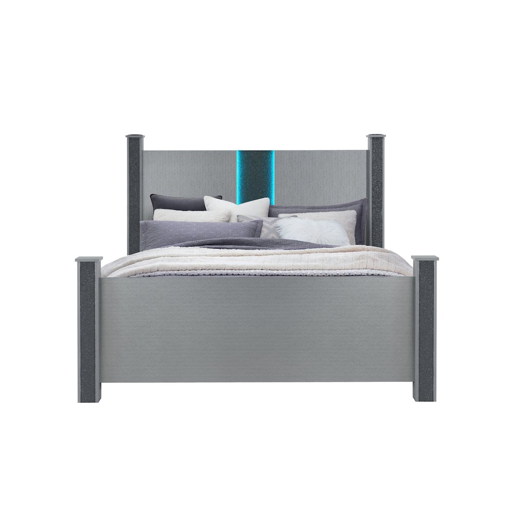 Logan Silver King Bed With Led And Speakers. Picture 1