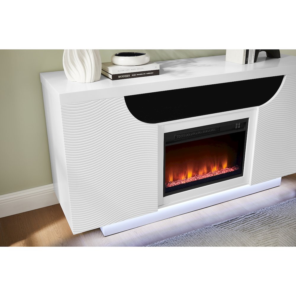 Aileen White 66" Ent Unit W/Led, Speakers, Crystal And Pop-Up Doors. Picture 3