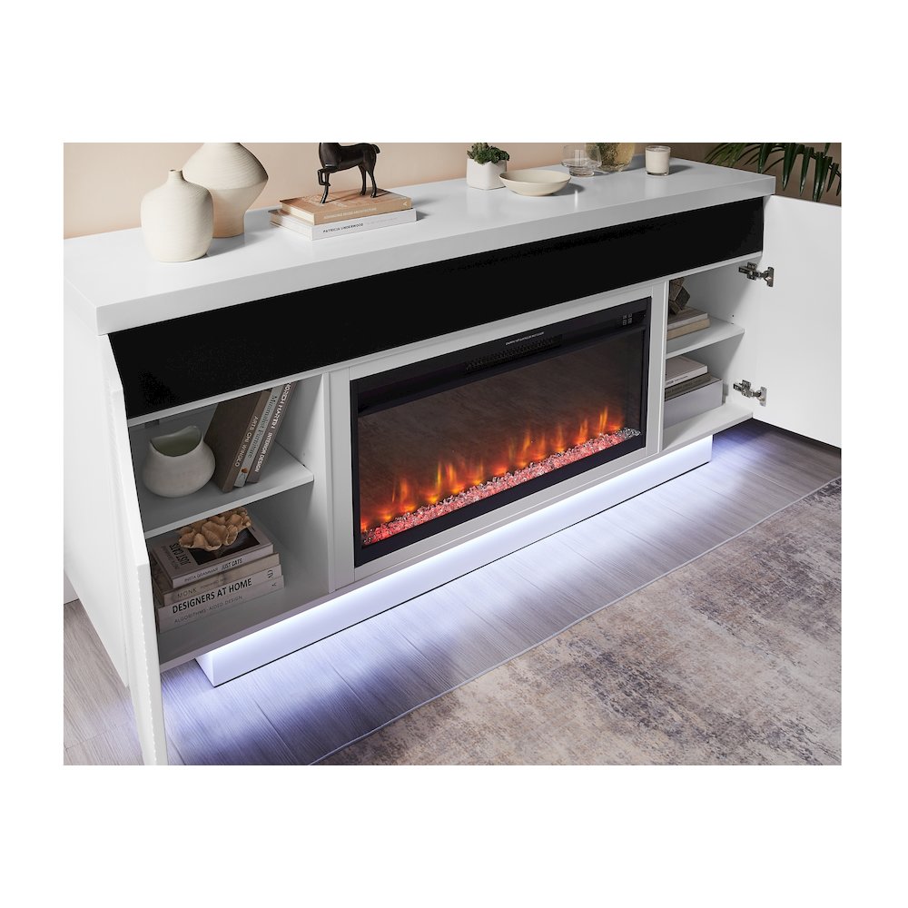 Aileen White 76" Ent Unit W/Led, Speakers, Crystal And Pop-Up Doors. Picture 2