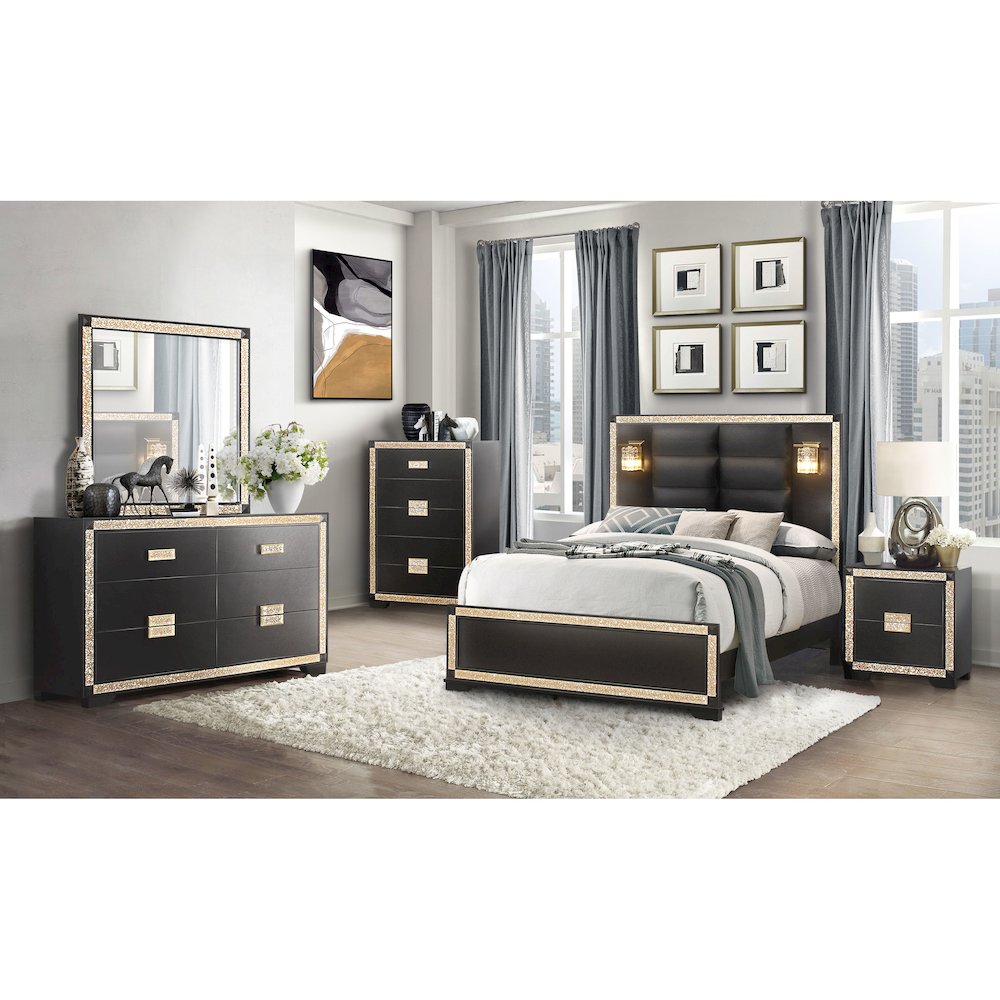 Traditional Glam Blake Black/Gold Nightstand, Black,Gold. Picture 3