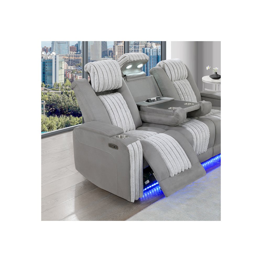 U8000 Grey Pwr Rec Sofa W/Phr, Ddt, Reading Light & Led Light. Picture 3