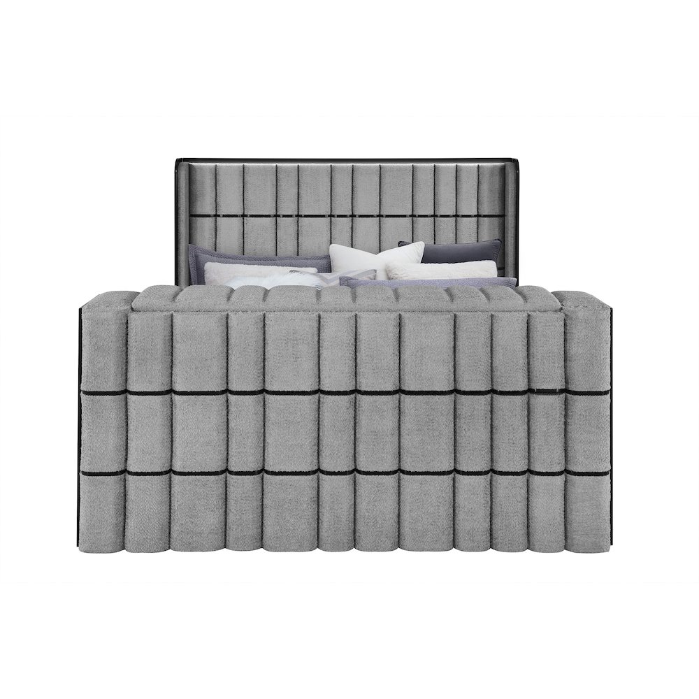 Isabella Grey King Bed W/Led, Tv Lift, Speaker And Fireplace. Picture 1