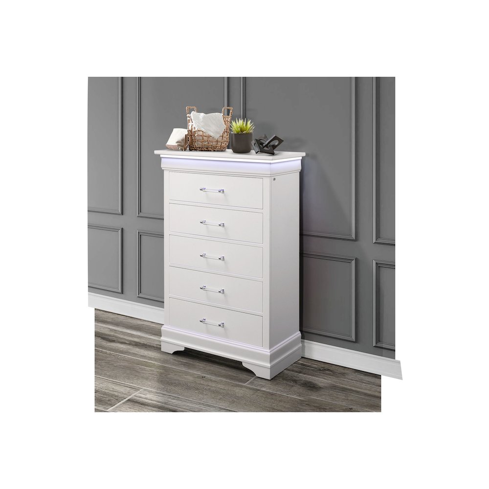 Traditional Glam Charlie White Chest With Led, White. Picture 3