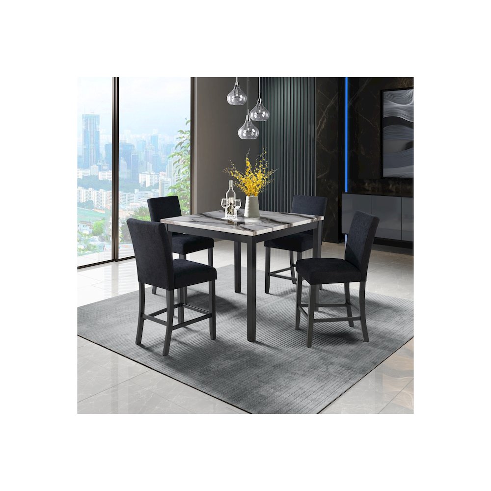 Contemporary Bar Table With 4 Bar Stools, Black,White. Picture 3