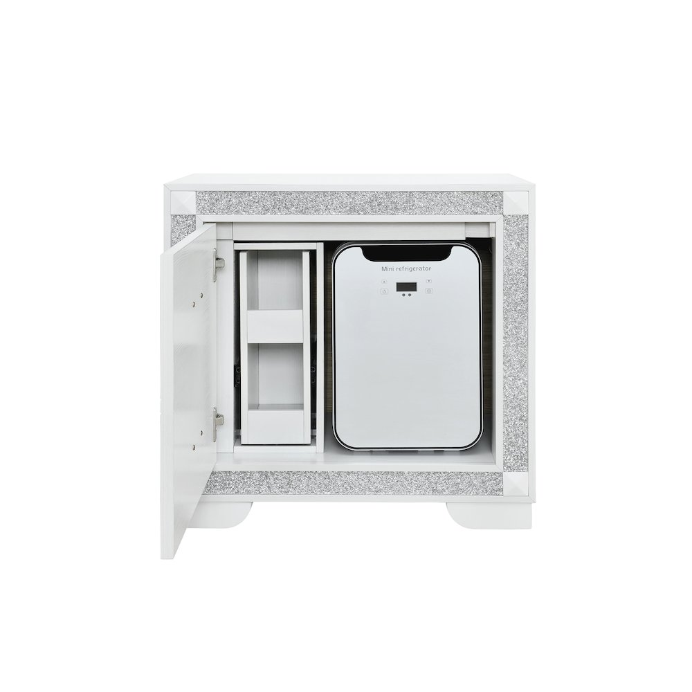 Soleil White Nightstand With Cooler And Speaker. Picture 1