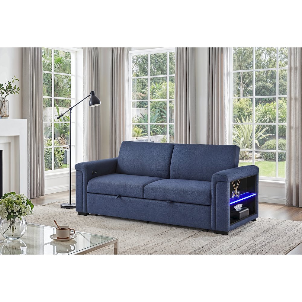 U0211 Navy Pull Out Sofa Bed With Led Acrylic Shelves And Speakers. Picture 2