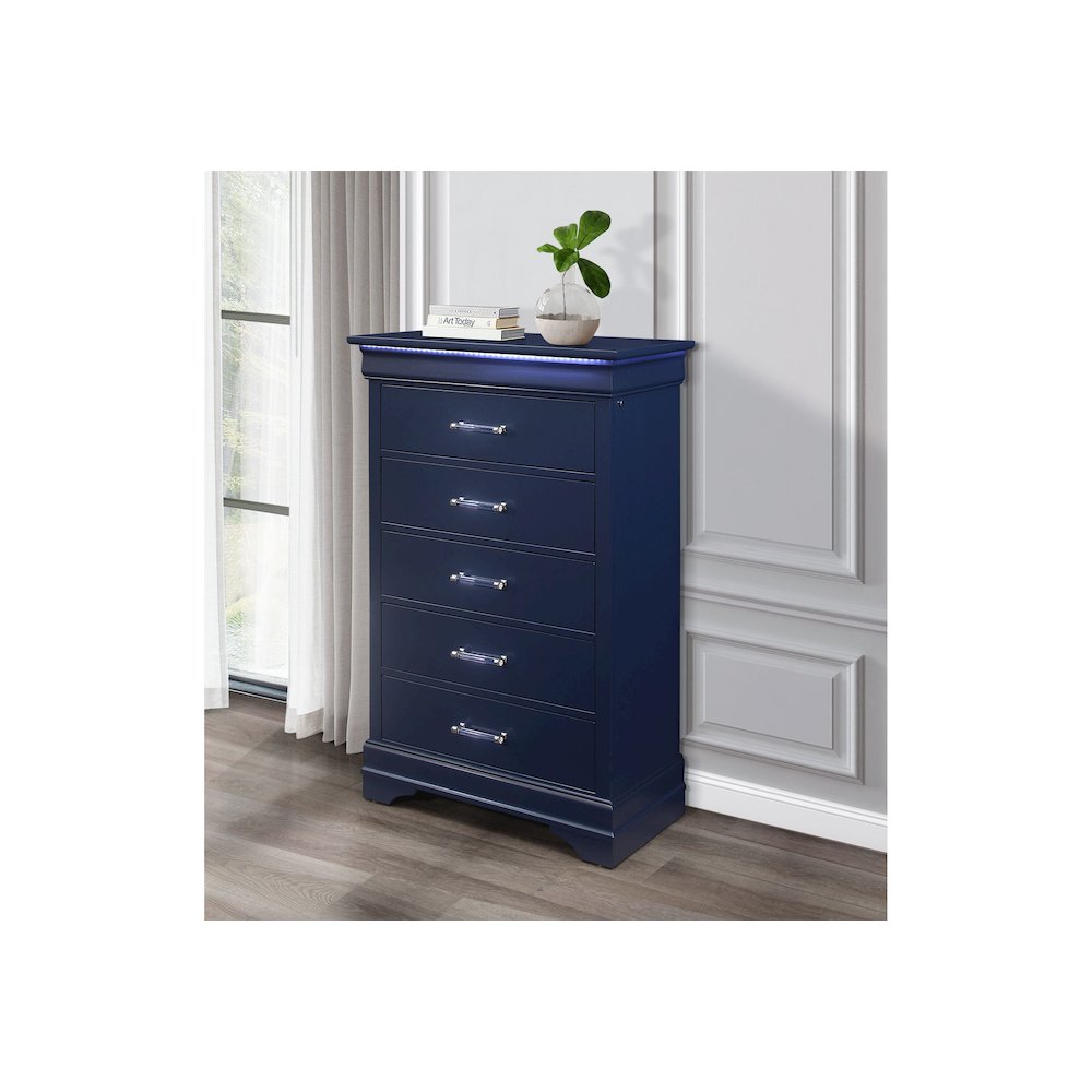 Traditional Glam Charlie Blue Chest With Led, Blue. Picture 3