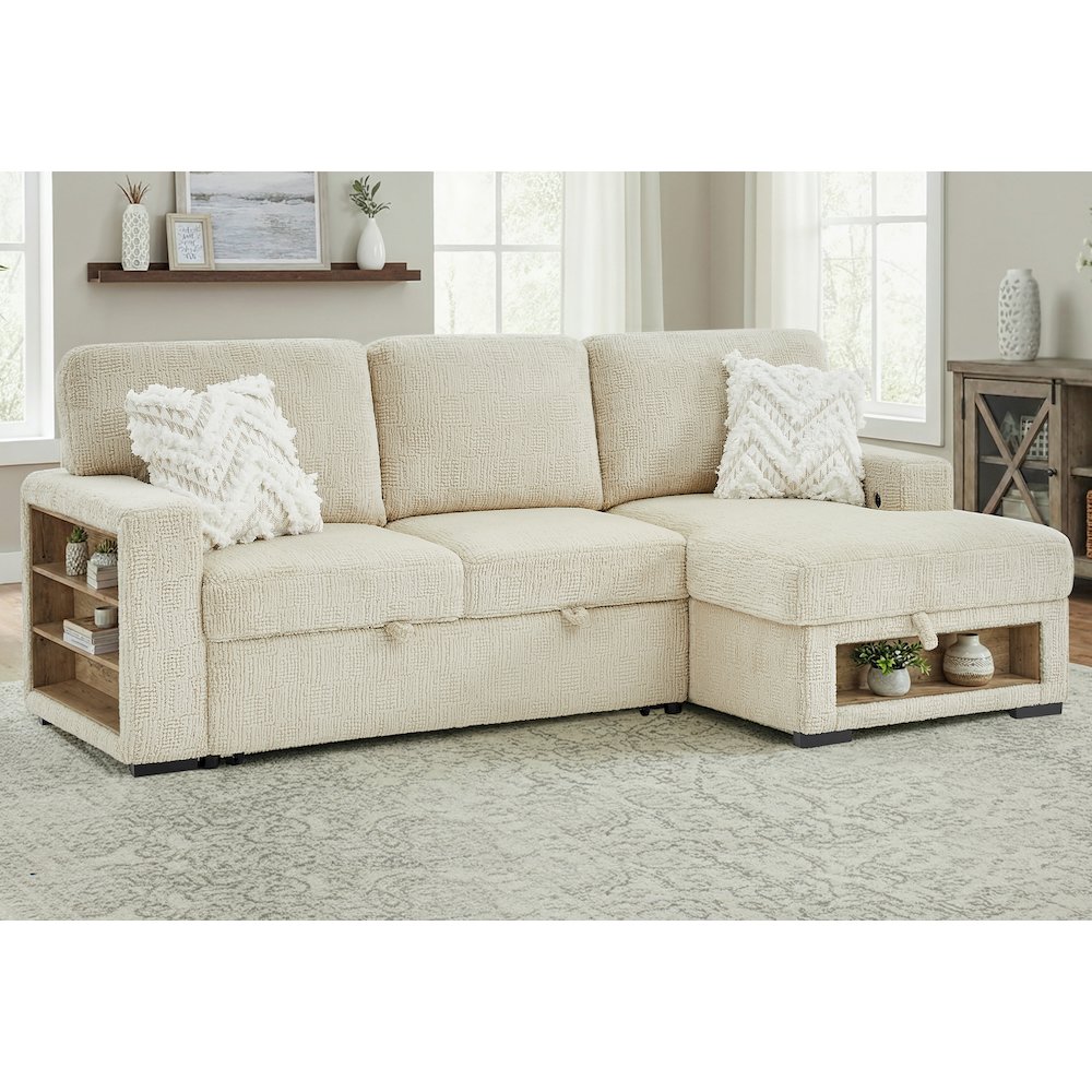 U0222 Ivory Pull Out Sofa Bed With Speaker And 2 Pillows. Picture 1