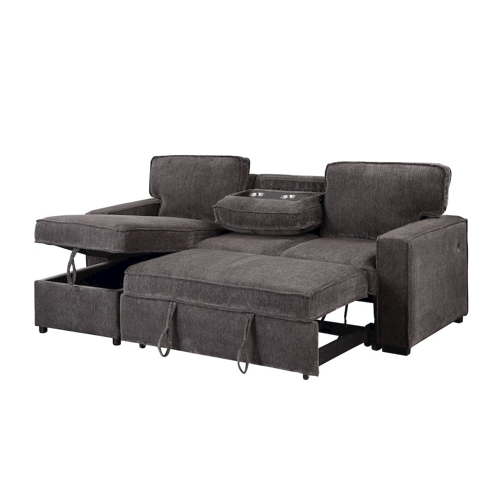 Transitional Reversible Pull Out Sofa Bed, Dark Grey. Picture 1