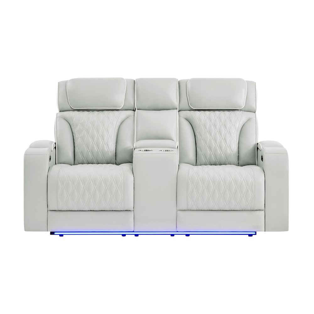 U8611 Blanche Silver Pwr Con Rec Loveseat With Phr, Led & Speaker. Picture 1