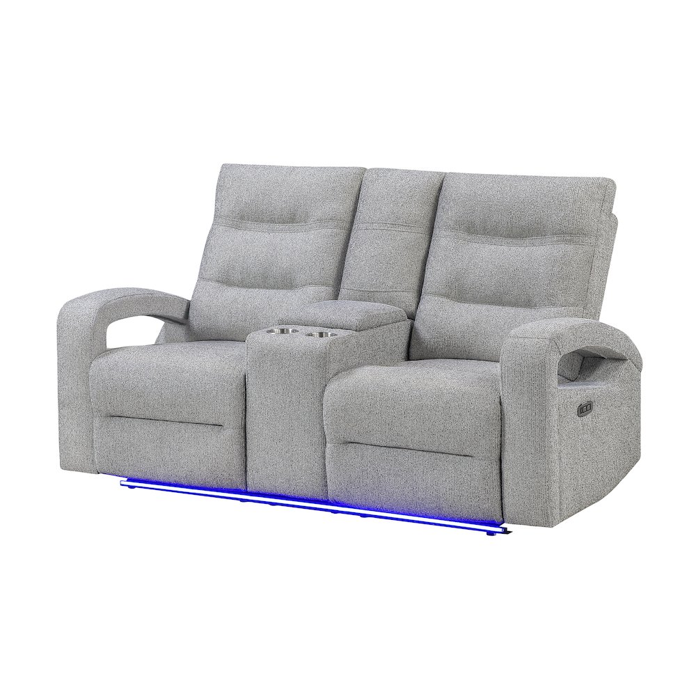 U6611 Grey 15 Power Console Reclining Loveseat With Led. Picture 2
