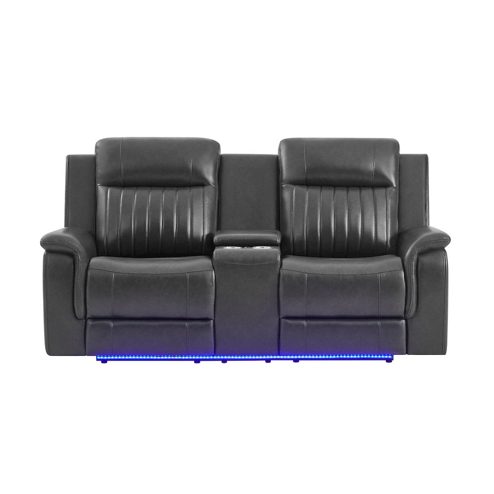 U8879 Blanche Charcoal Pwr Con Rec Ls W/Led, Global Ss & Subwoofer. Picture 1