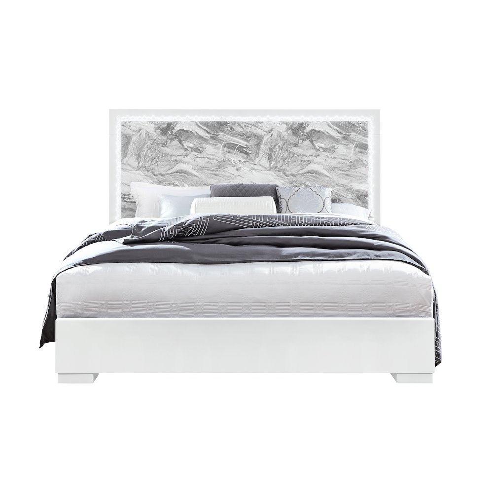 Naomi Silver Marble King Bed With Led. Picture 1