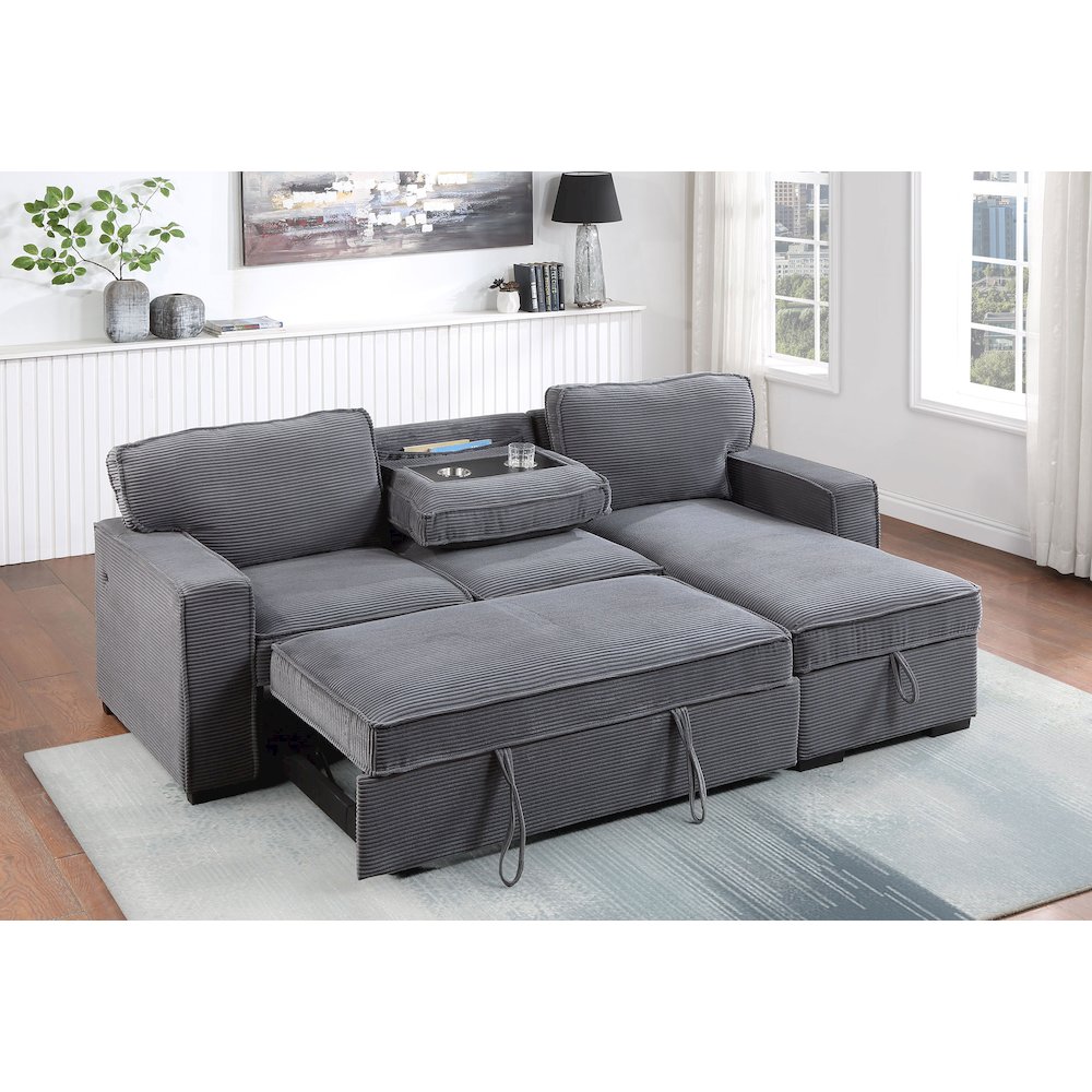 Transitional Light Grey Reversible Sofa Bed, Light Grey. Picture 4