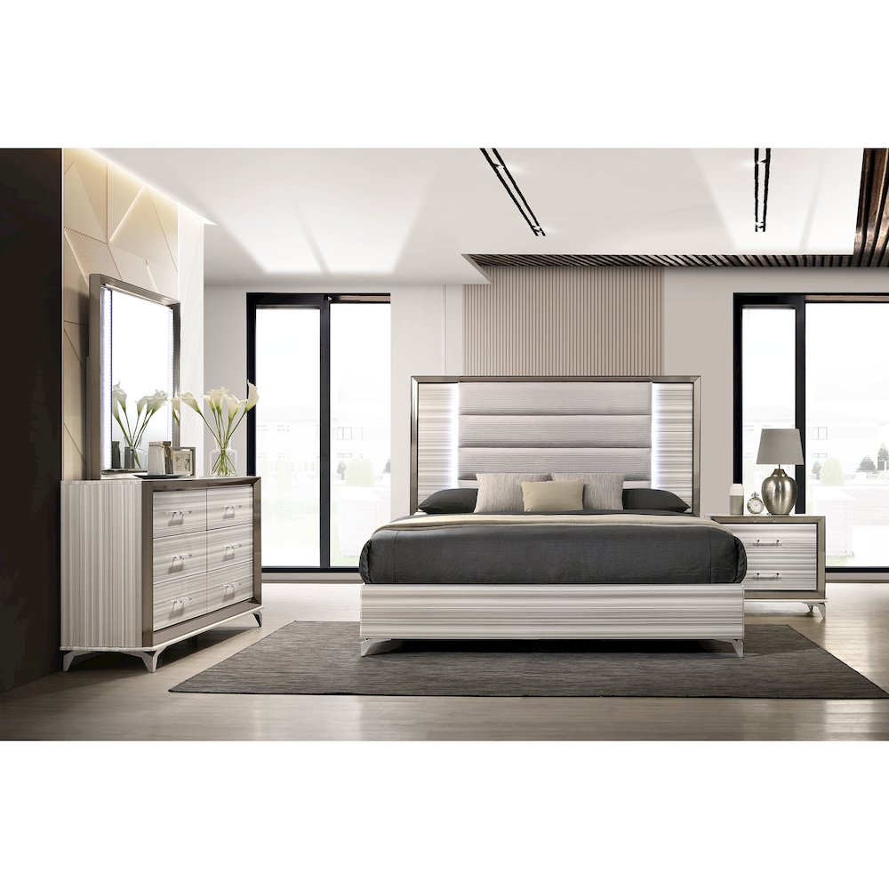 Modern Zambrano White Queen Bed With Led, White. Picture 4