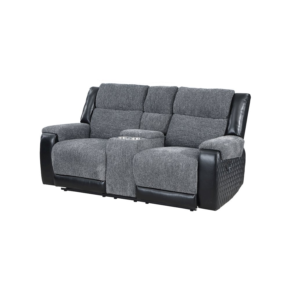 Traditional Glam Console Reclining Loveseat, Black,Grey. Picture 1