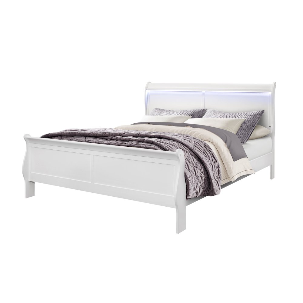 Traditional Glam Charlie White King Bed With Led, White. Picture 2