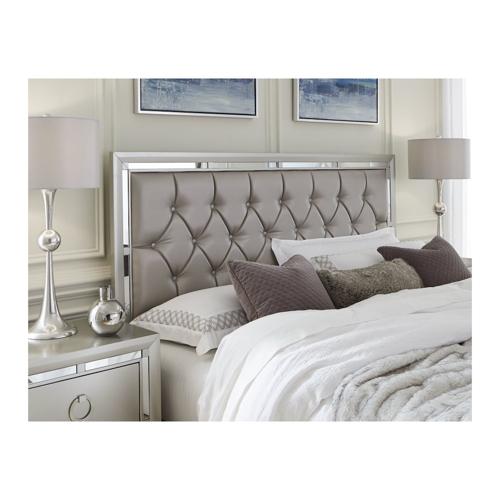 Transitional Glam Riley Silver Queen Bed, Silver. Picture 2