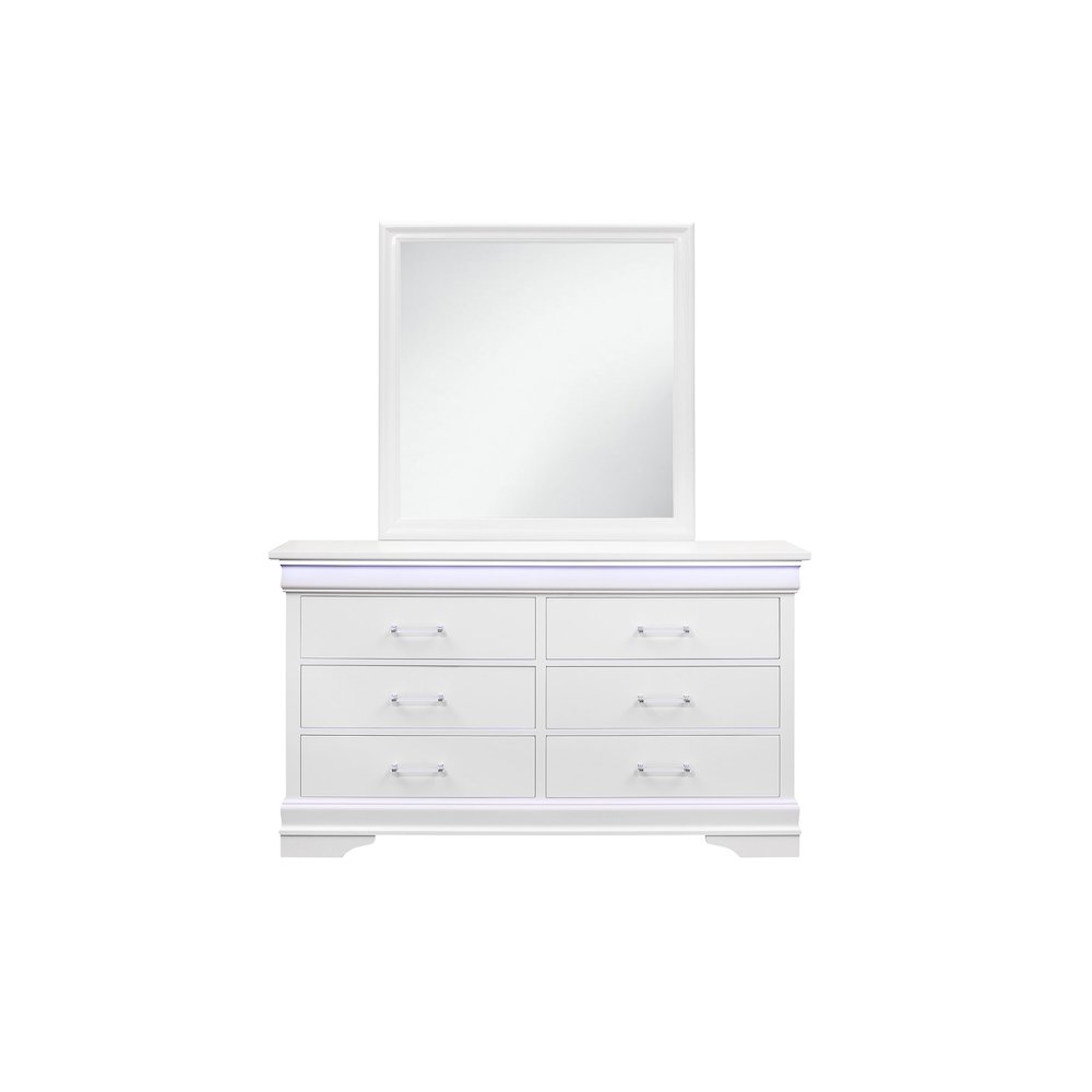 Traditional Glam Charlie White Dresser With Led, White. Picture 1
