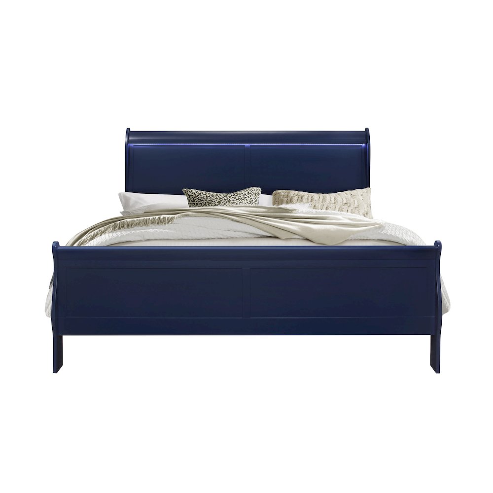 Traditional Glam Charlie Blue King Bed With Led, Blue. Picture 1