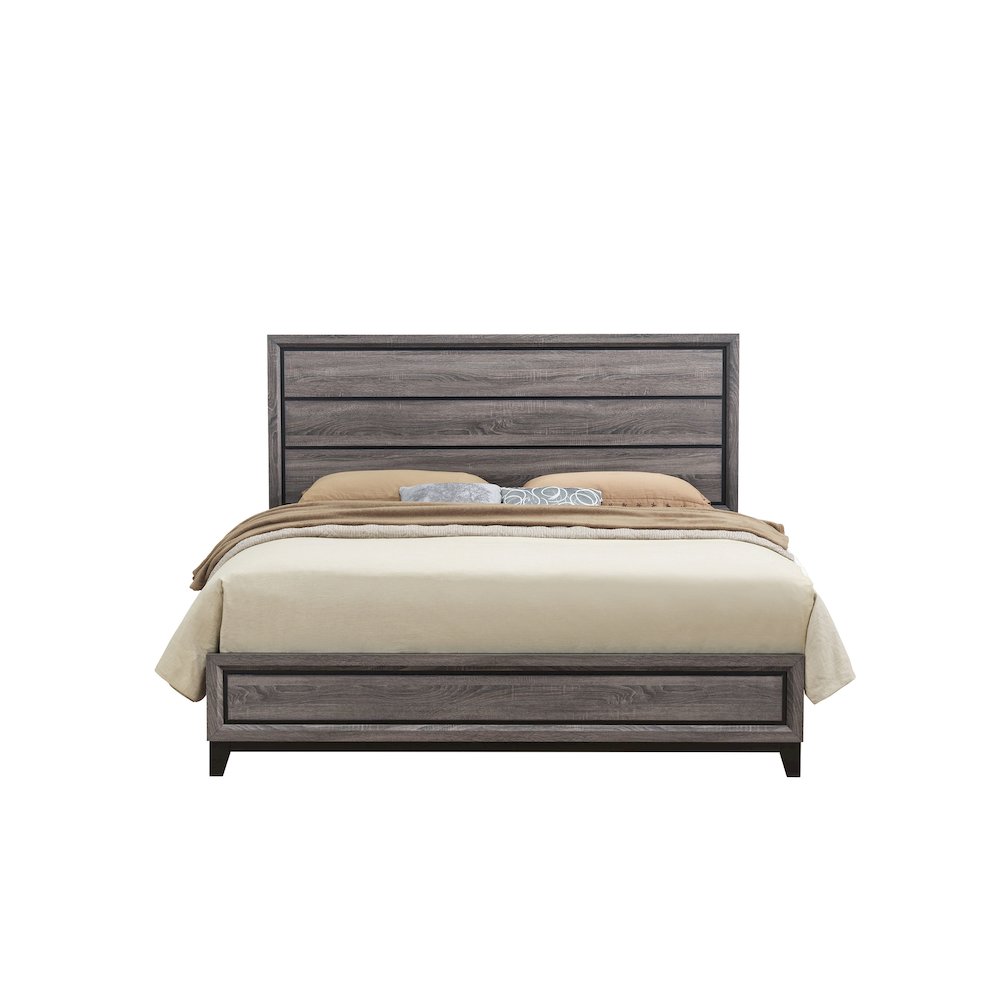 Rustic Transitional Kate Grey Queen Bed, Foil Grey. Picture 1