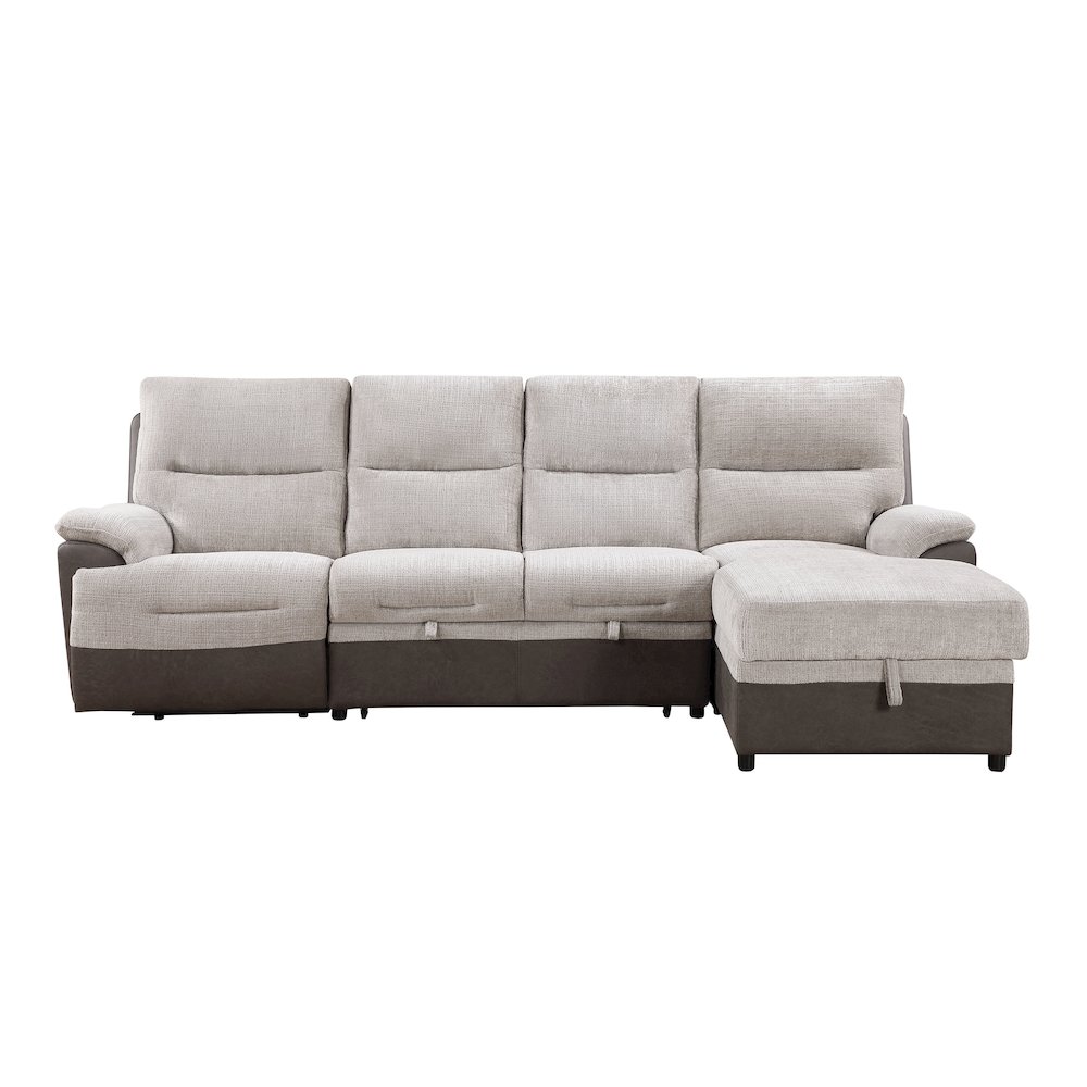 Contemporary Sectional With Po And Usb, Beige,Brown. Picture 1