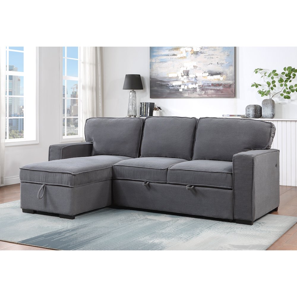 Transitional Light Grey Reversible Sofa Bed, Light Grey. Picture 3
