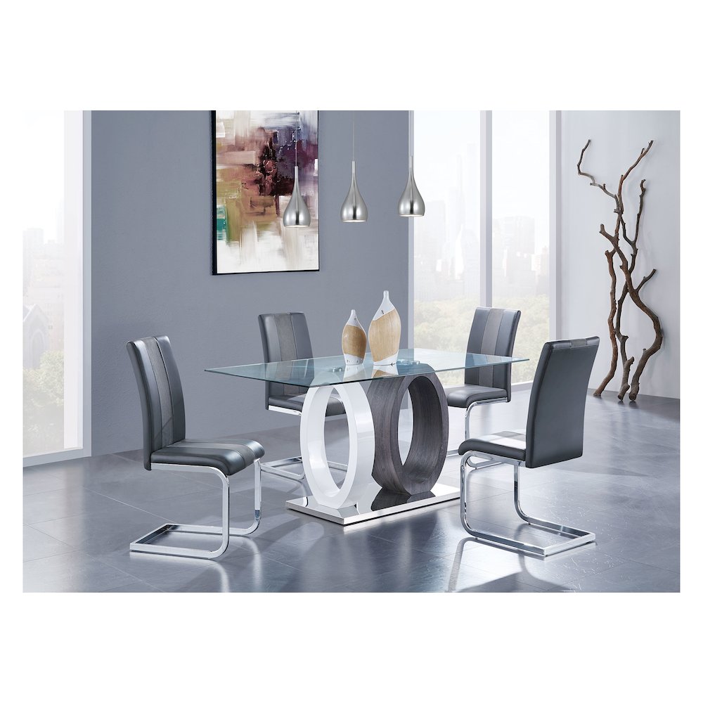 Contemporary Dining Table, Clear,Dark Grey,Silver,White. Picture 4