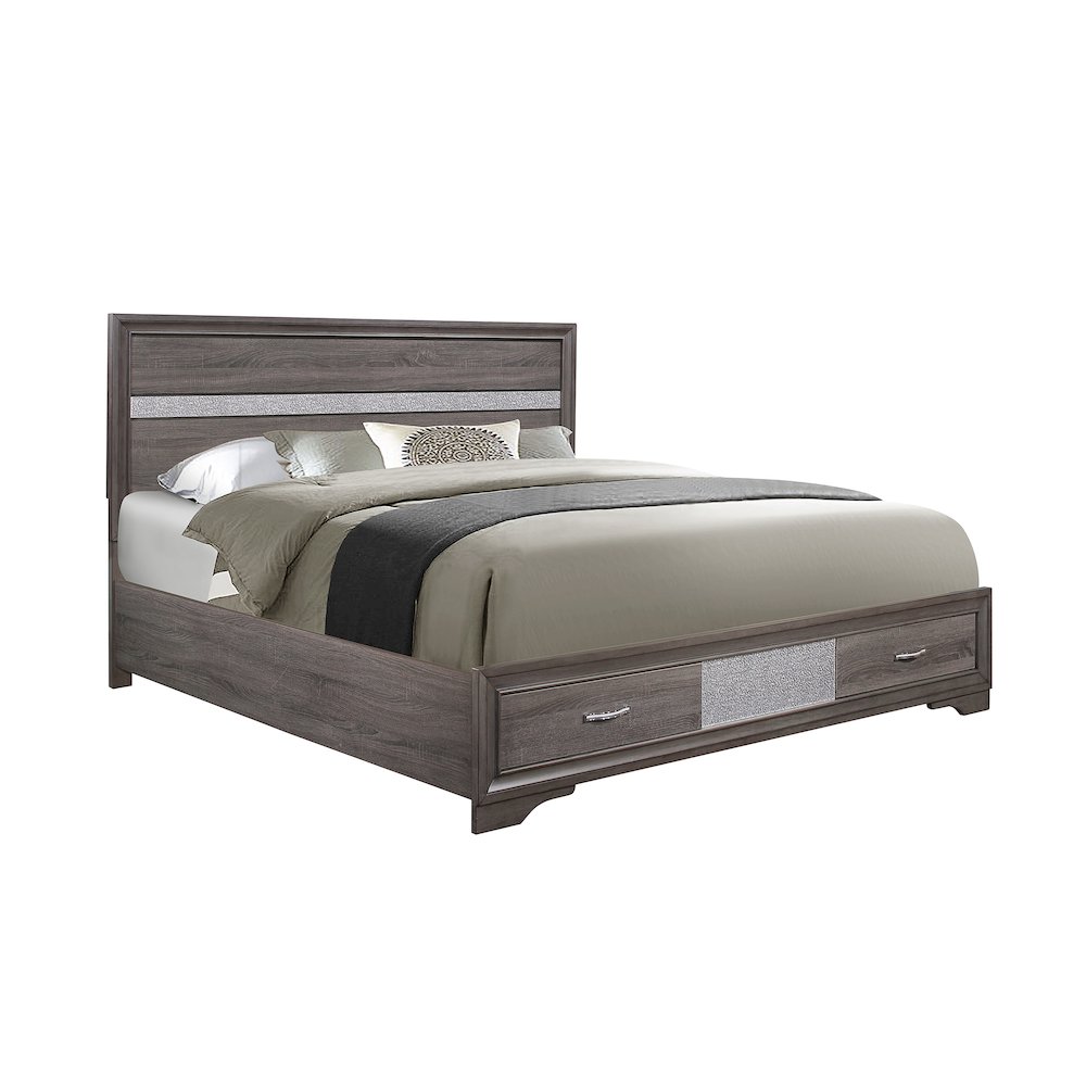 Traditional Glam Seville Grey Queen Bed, Dark Grey. Picture 4