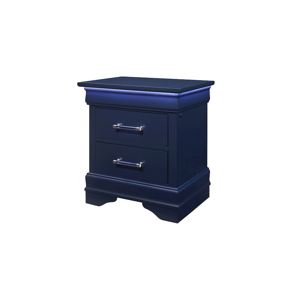 Traditional Glam Charlie Blue Nightstand With Led, Blue. Picture 2